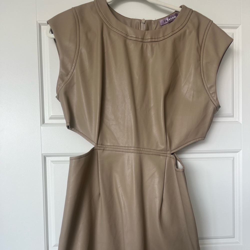 Tan leather cut out dress